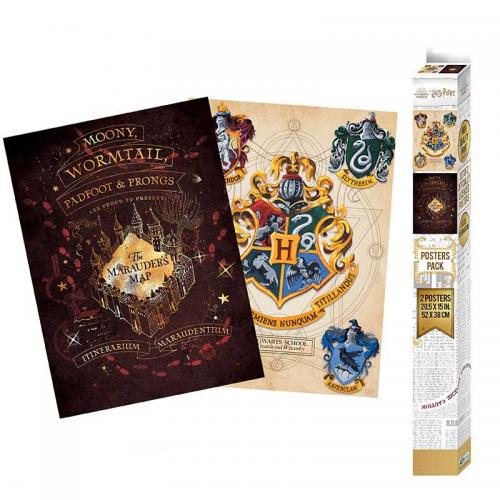 Set 2 Pósters Harry Potter Escudos y Mapa Merodeador